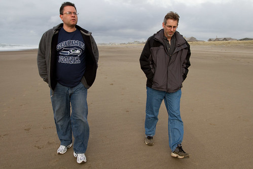 Eric and Matt walk on the beach