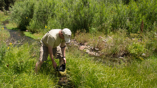 Phil gathers water from Agua Fria stream