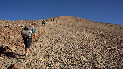 Crossing the rock field as we finish our ascent