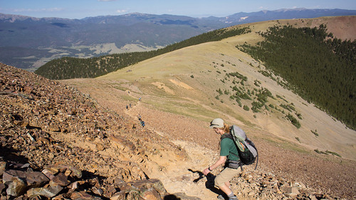 Climbing down the rock field from Baldy