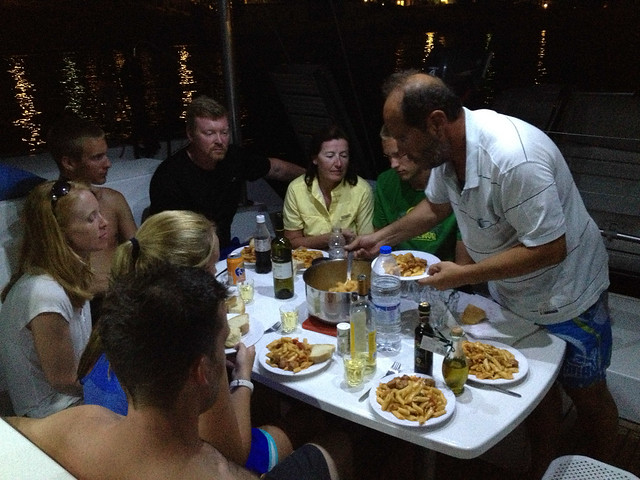 Vassilis treats us to a delicious dinner on the boat - in Folegandros
