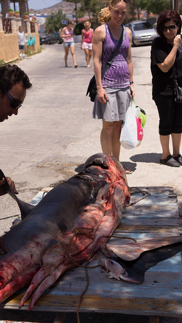 Carving up a shark on Finikas, Syros