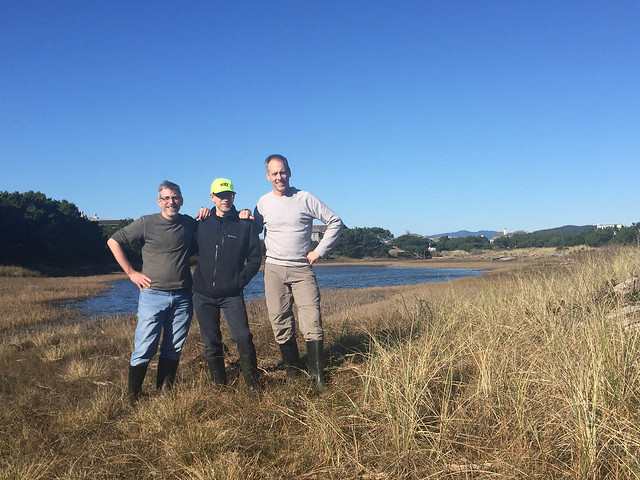 Matt, Doug, and Chris hiking Siletz Bay and the lagoons on Salishan spit