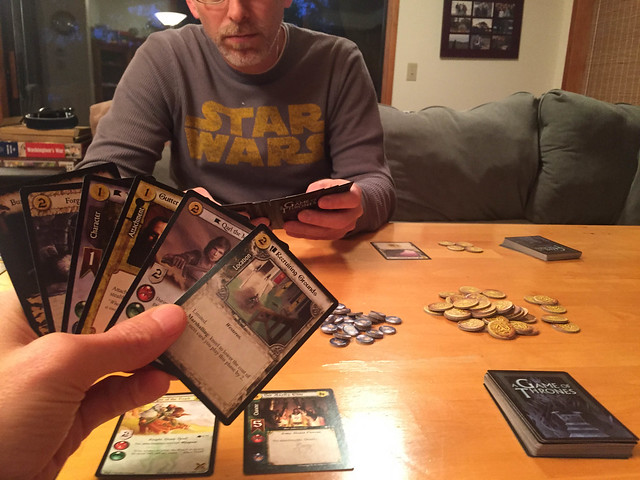 Chris playing Game of Thrones CCG with Matt
