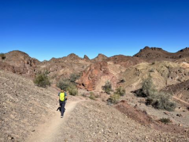 Julie hiking on desert trail