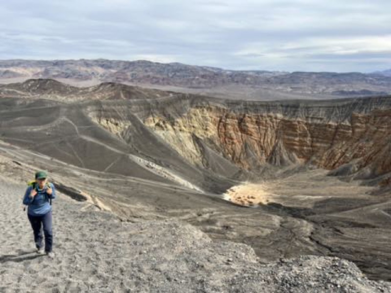 Julie climbs Ubehebe Crater