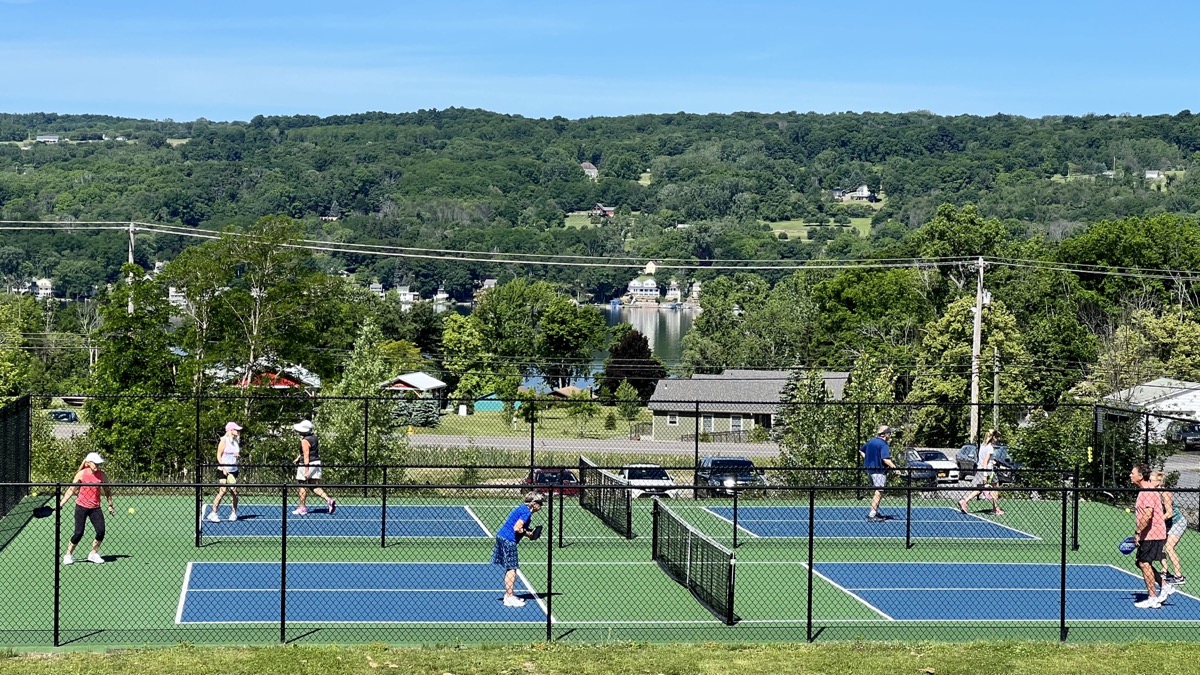 Julie practicing pickleball