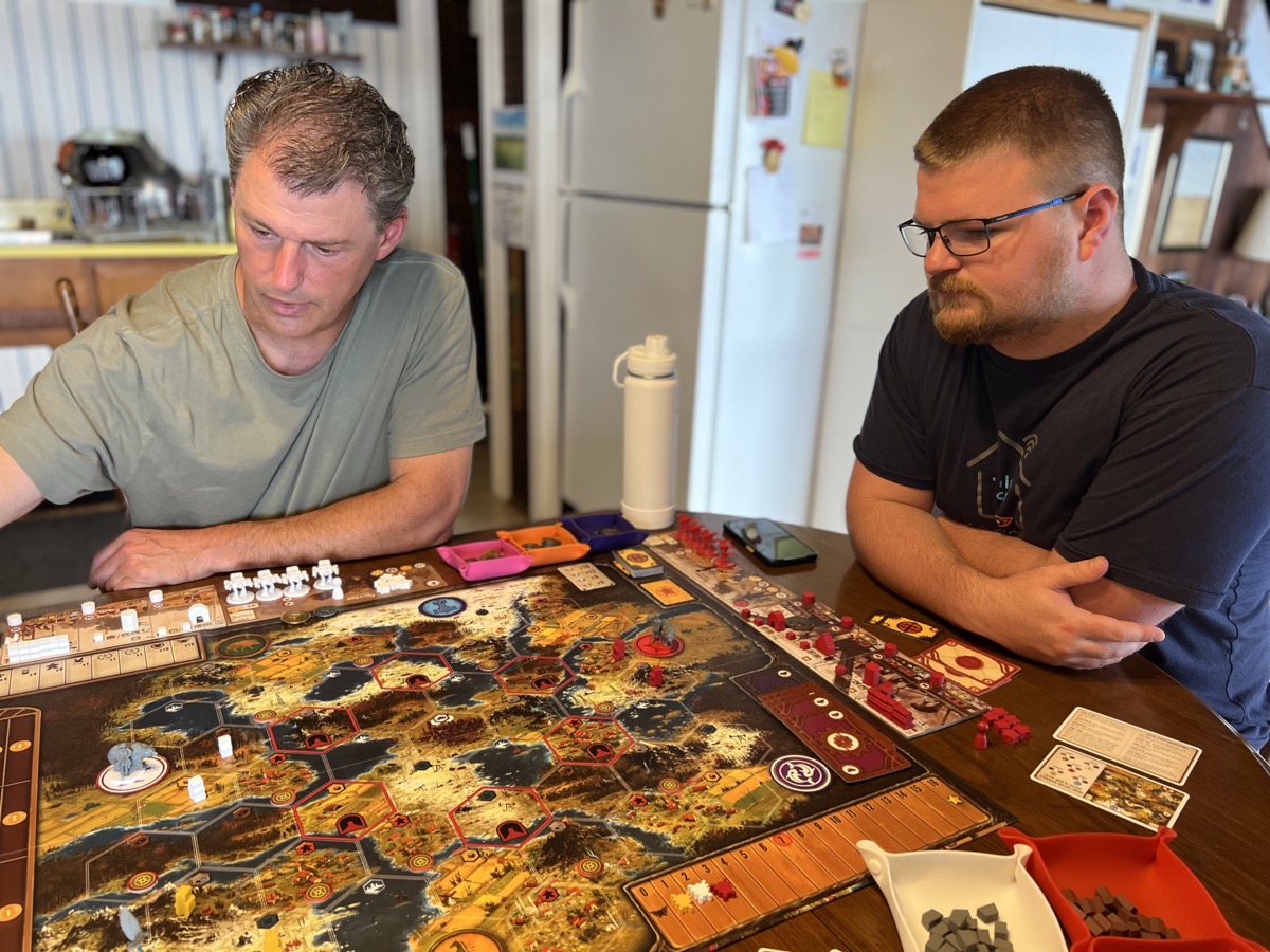Playing Scythe with Jim and Logan