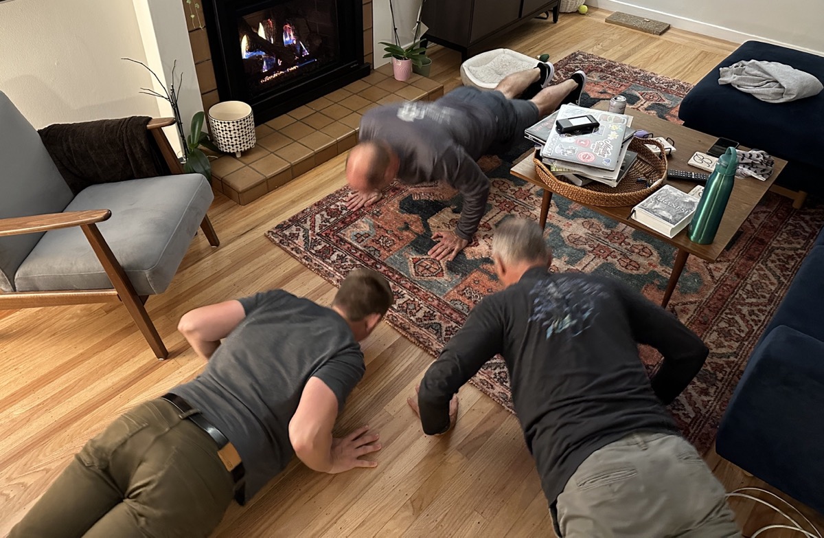 Jacob, Matt, and I doing our push-ups together