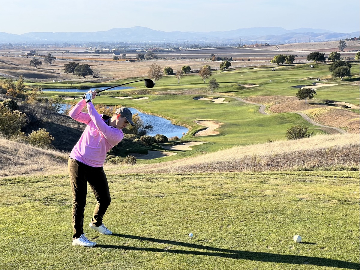 Jacob teeing off one of the many elevated tees