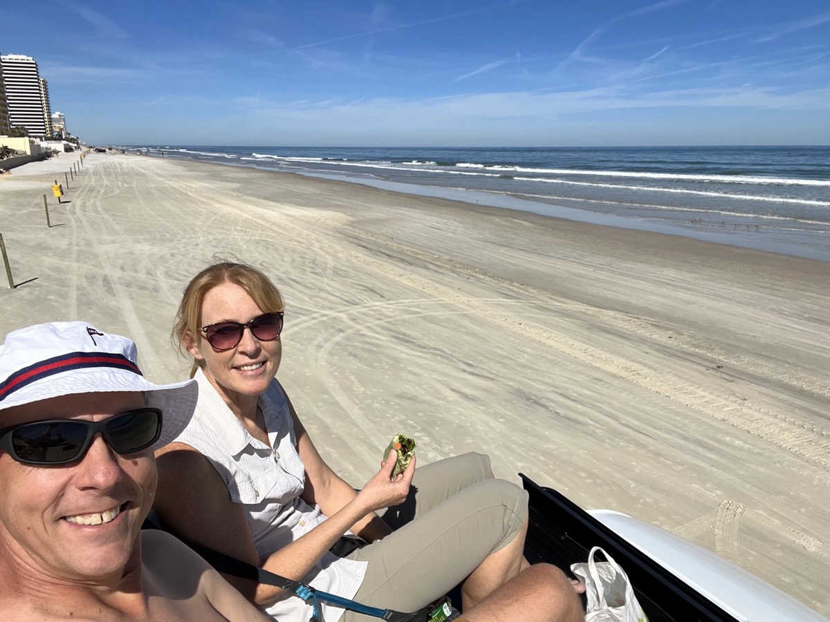 Enjoying lunch on the van roof