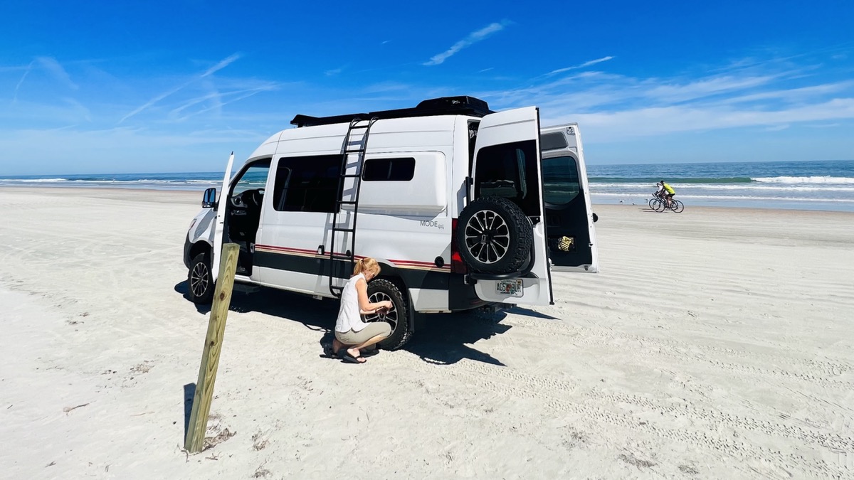 Julie airing down the tires