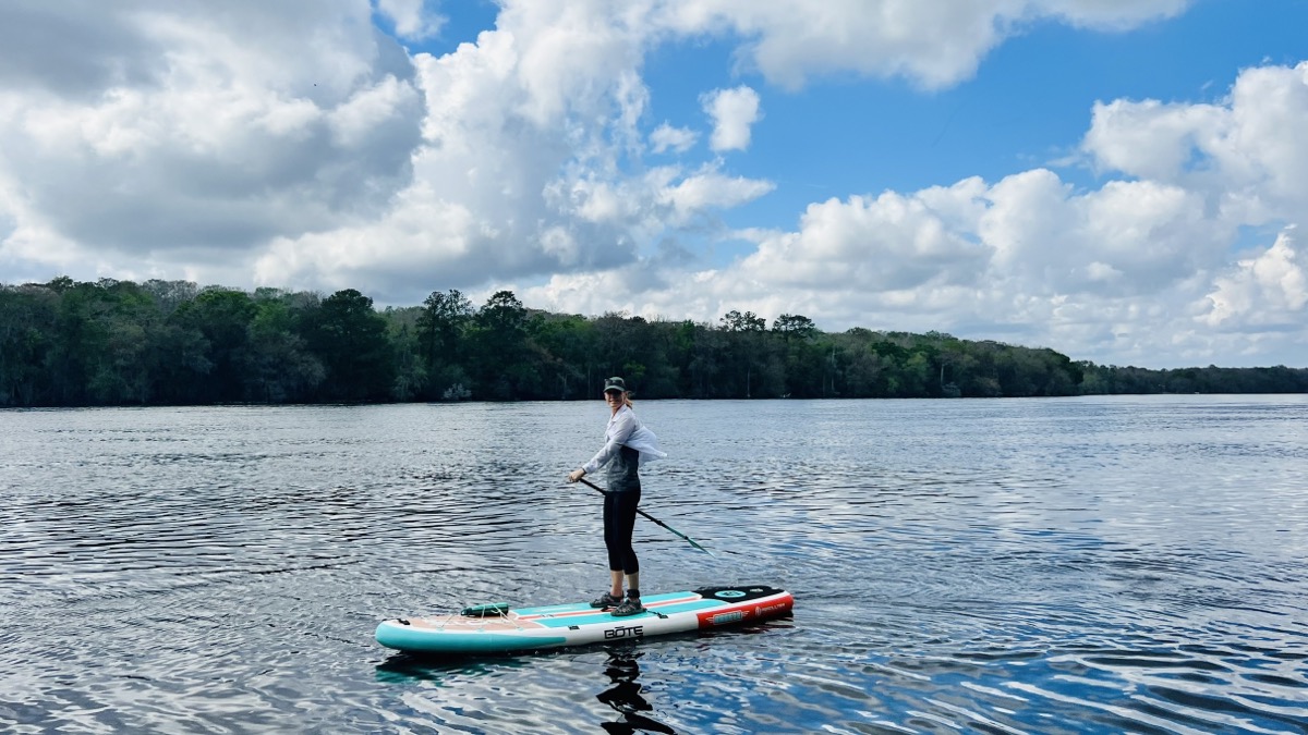 Julie paddling on the river