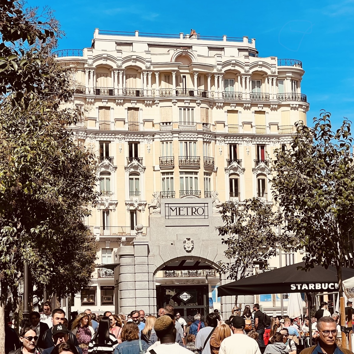 Metro stop and Starbucks along the Gran Via