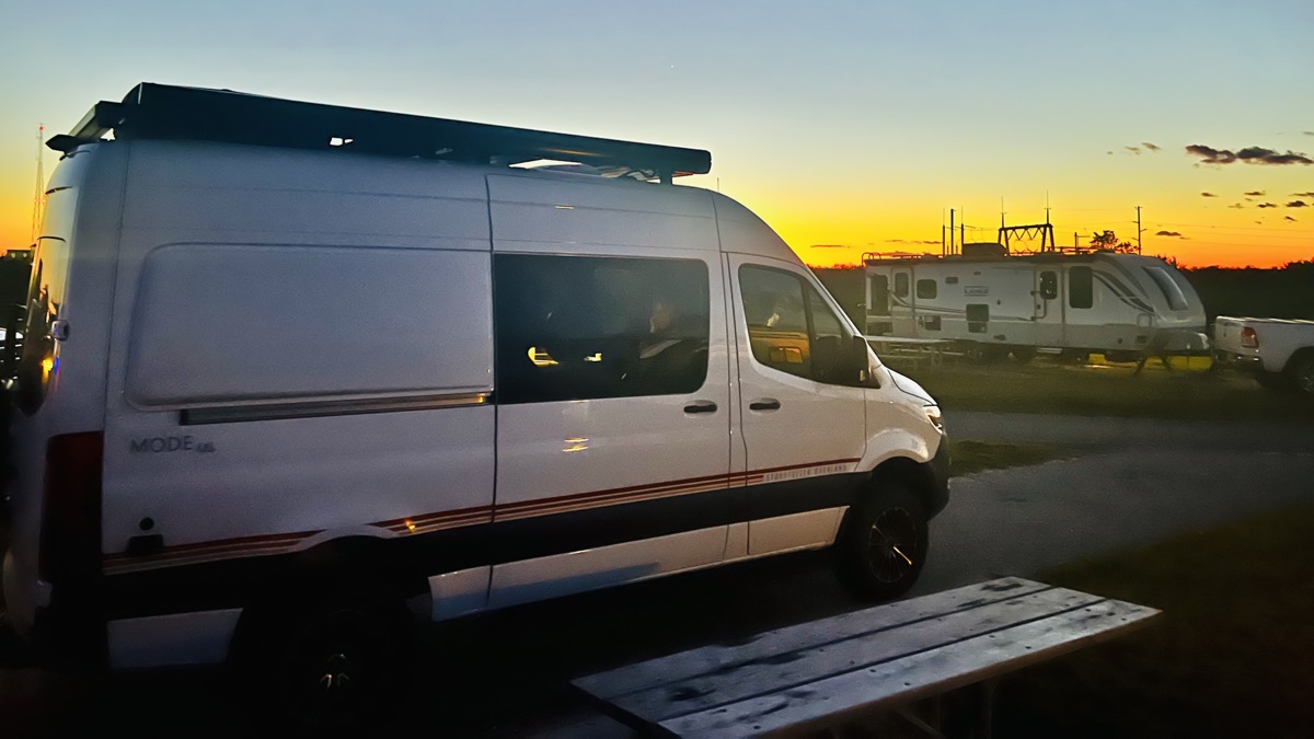 Van at sunset