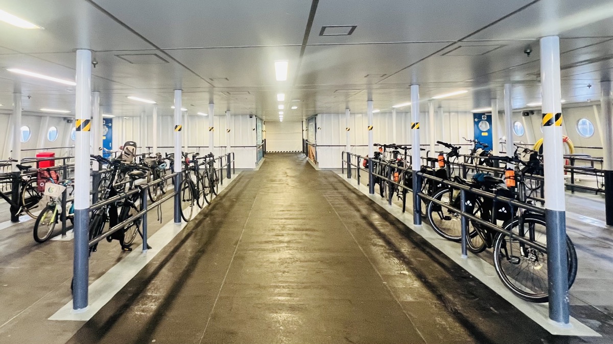 Bike storage in the ferry cargo hold