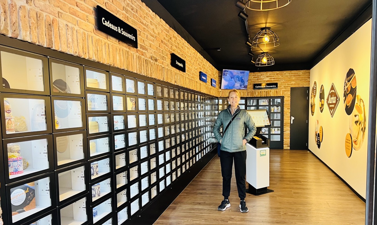 Julie at the syrup waffle automat