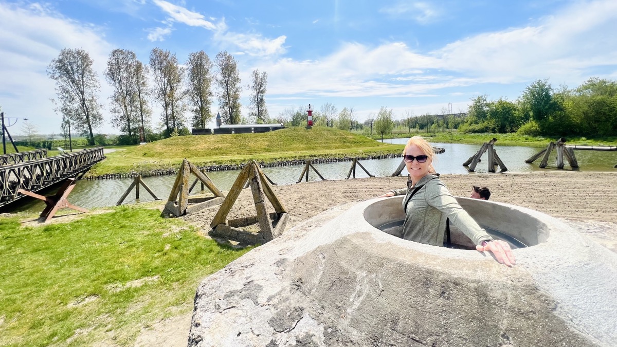 Julie in a bunker at the Liberation Museum