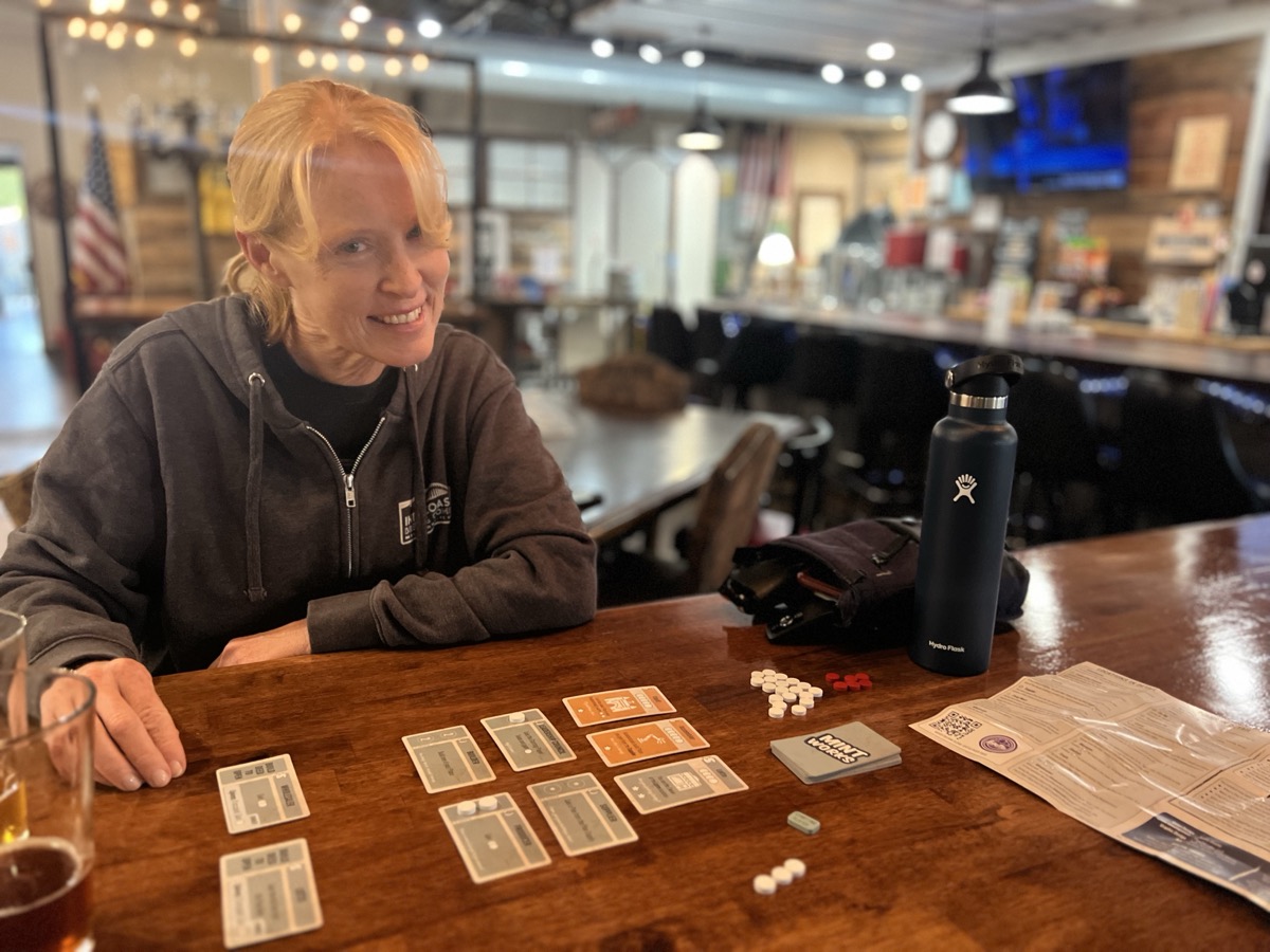 Julie and I play a game at a Harvest Host brewery