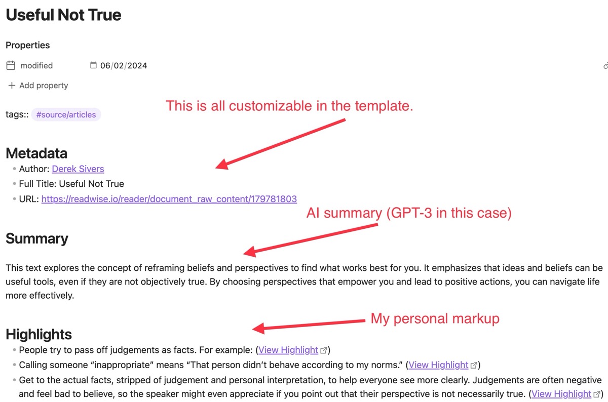 An example auto-generated article summary