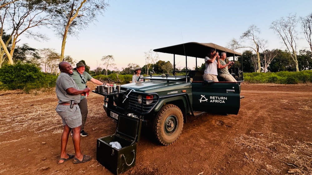 Enjoying a sundowner with our guide and friends