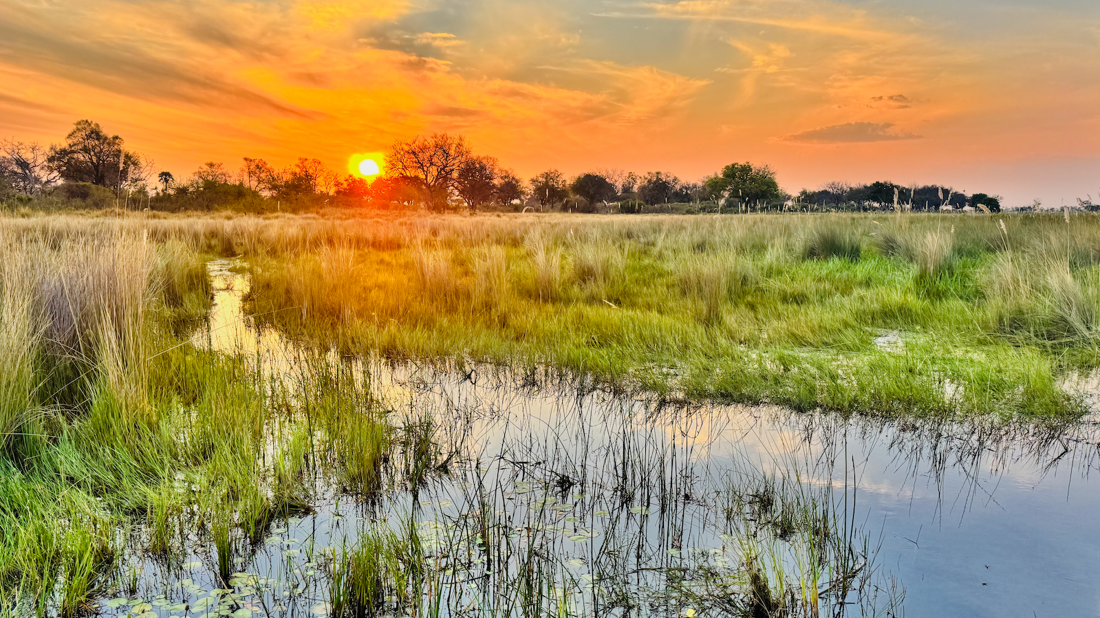 Sunset at okavango camp