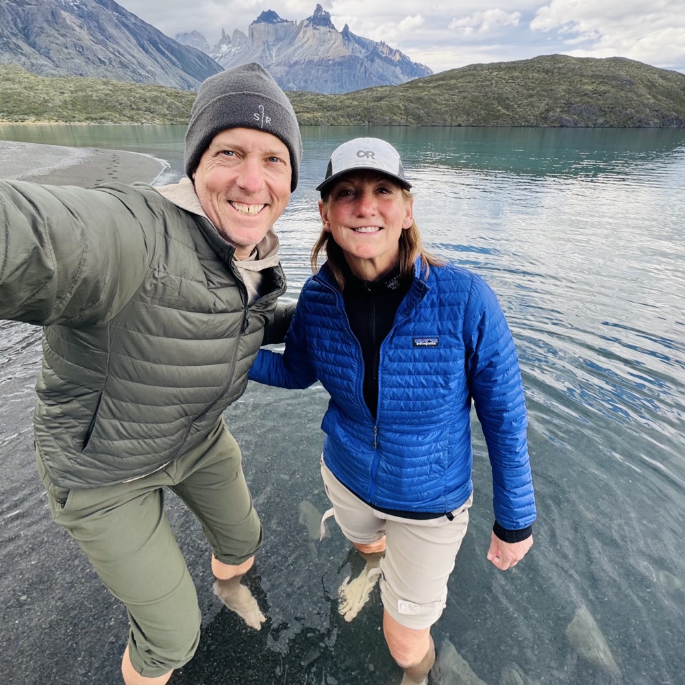 Soaking our feet and legs in the lake