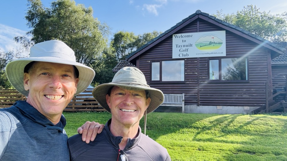 Chris and Mike golfing in Taynuilt