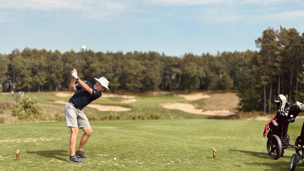 Chris teeing off at Sedge Valley