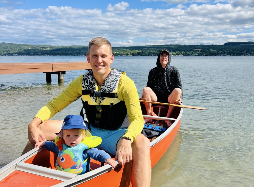 Rory in the canoe with Jacob and Matthew