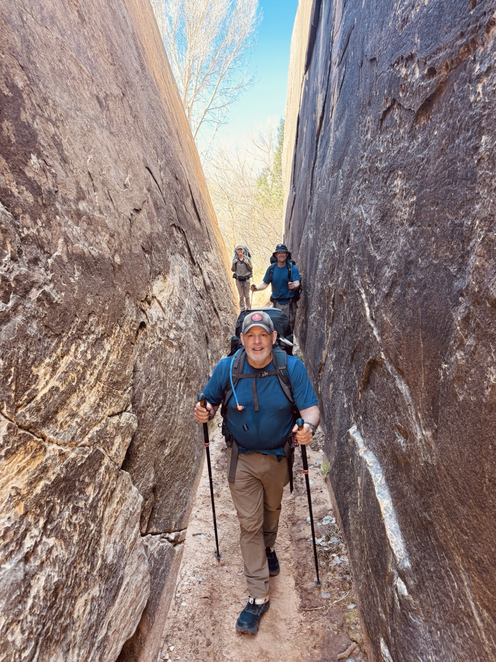 Hiking through a mini slot canyon