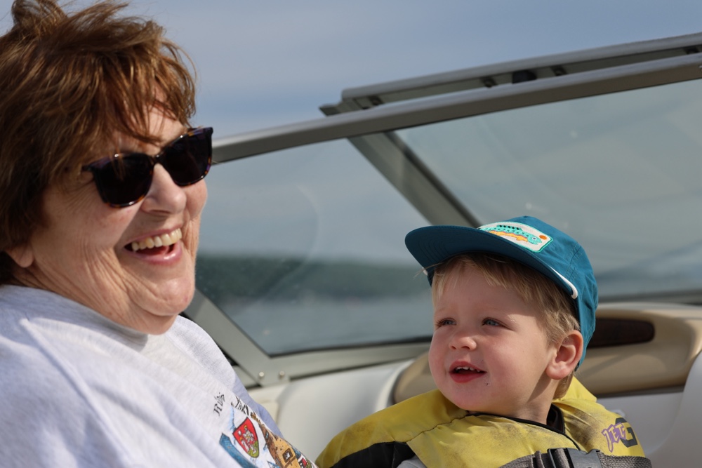 Judy and Rory on the motorboat