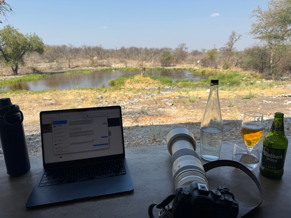 Enjoying water hole at Onguma Tamboti camp